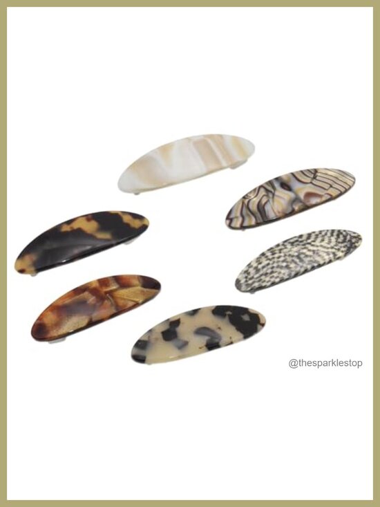 Set of 6 Celluloid Oval Hair Clips Barrette for Women Handmade main image 3
